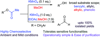 Graphical abstract: KMnO4-catalyzed chemoselective deprotection of acetate and controllable deacetylation–oxidation in one pot