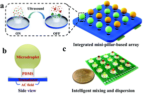 Graphical abstract: On-demand mixing and dispersion in mini-pillar based microdroplets