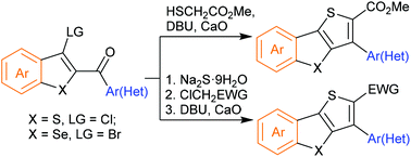 Graphical abstract: Construction of 2,3-disubstituted benzo[b]thieno[2,3-d]thiophenes and benzo[4,5]selenopheno[3,2-b]thiophenes using the Fiesselmann thiophene synthesis