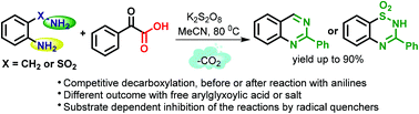 Graphical abstract: Possible competitive modes of decarboxylation in the annulation reactions of ortho-substituted anilines and arylglyoxylates