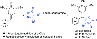 Graphical abstract: Regioselective catalytic asymmetric N-alkylation of isoxazol-5-ones with para-quinone methides