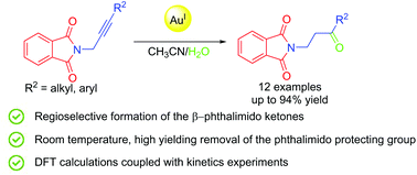 Graphical abstract: Experimental and computational evidence on gold-catalyzed regioselective hydration of phthalimido-protected propargylamines: an entry to β-amino ketones