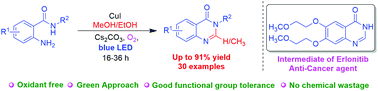 Graphical abstract: Visible-light induced copper(i)-catalyzed oxidative cyclization of o-aminobenzamides with methanol and ethanol via HAT