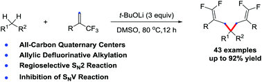 Graphical abstract: Double allylic defluorinative alkylation of 1,1-bisnucleophiles with (trifluoromethyl)alkenes: construction of all-carbon quaternary centers