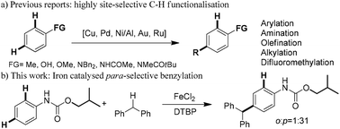 Graphical abstract: The protecting group enabled para-selective C–H benzylation of anilides via iron(ii) catalysis: a convenient approach for the synthesis of triarylmethanes