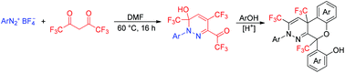 Graphical abstract: Synthesis of pertrifluoromethyl pyridazine derivatives via a tandem reaction of aryldiazonium salts with hexafluoroacetylacetone