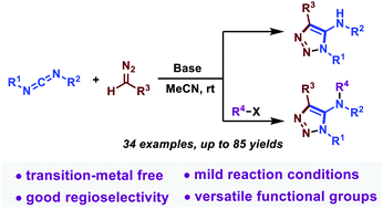 Graphical abstract: Transition-metal-free synthesis of 5-amino-1,2,3-triazoles via nucleophilic addition/cyclization of carbodiimides with diazo compounds
