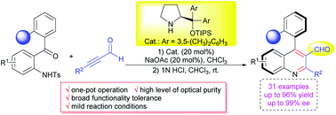 Graphical abstract: A one-pot stepwise approach to axially chiral quinoline-3-carbaldehydes enabled by iminium–allenamine cascade catalysis