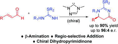 Graphical abstract: Carbene-catalyzed selective addition of isothioureas to enals for access to sulphur-containing 5,6-dihyropyrimidin-4-ones