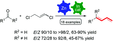 Graphical abstract: A cooperative zinc/catalytic indium system for the stereoselective sequential synthesis of (E)-1,3-dienes from carbonyl compounds