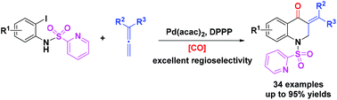 Graphical abstract: Palladium-catalyzed directing group assisted and regioselectivity reversed cyclocarbonylation of arylallenes with 2-iodoanilines