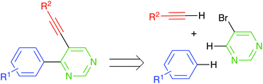 Graphical abstract: Electrophilic alkylation of arenes with 5-bromopyrimidine en route to 4-aryl-5-alkynylpyrimidines