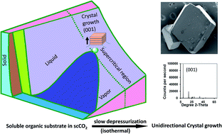 Graphical abstract: Unidirectional growth of organic single crystals of naphthalene, anthracene and pyrene by isothermal expansion of supercritical CO2