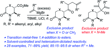 Graphical abstract: Transition metal-free domino acyl substitution/Michael addition of alkenyl Grignard reagents to lactam esters: synthesis of lactam-bearing homoallylic ketones