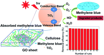 Graphical abstract: Effective photocatalytic degradation and physical adsorption of methylene blue using cellulose/GO/TiO2 hydrogels
