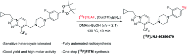 Graphical abstract: A concise method for fully automated radiosyntheses of [18F]JNJ-46356479 and [18F]FITM via Cu-mediated 18F-fluorination of organoboranes