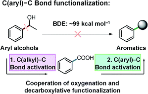 Graphical abstract: Synthesis of thioethers, arenes and arylated benzoxazoles by transformation of the C(aryl)–C bond of aryl alcohols