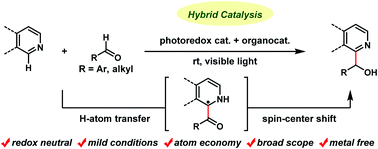 Graphical abstract: Photocatalytic redox-neutral hydroxyalkylation of N-heteroaromatics with aldehydes