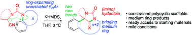 Graphical abstract: Hydantoin-bridged medium ring scaffolds by migratory insertion of urea-tethered nitrile anions into aromatic C–N bonds