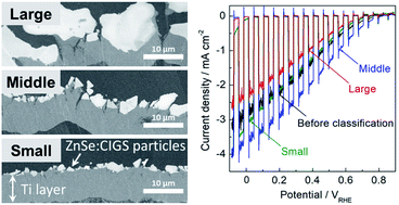 Graphical abstract: Enhanced photoelectrochemical performance from particulate ZnSe:Cu(In,Ga)Se2 photocathodes during solar hydrogen production via particle size control