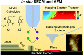Graphical abstract: A combined SECM and electrochemical AFM approach to probe interfacial processes affecting molecular reactivity at redox flow battery electrodes
