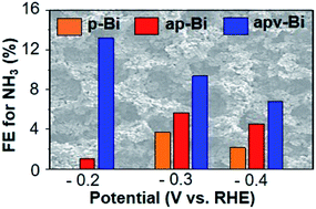 Graphical abstract: Enabling electrochemical N2 reduction to NH3 in the low overpotential region using non-noble metal Bi electrodes via surface composition modification