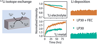 Graphical abstract: Investigating the effect of a fluoroethylene carbonate additive on lithium deposition and the solid electrolyte interphase in lithium metal batteries using in situ NMR spectroscopy
