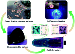 Graphical abstract: High-value utilization of biomass waste: from garbage floating on the ocean to high-performance rechargeable Zn–MnO2 batteries with superior safety