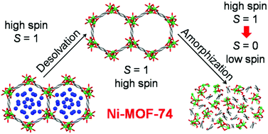 Graphical abstract: Impact of dehydration and mechanical amorphization on the magnetic properties of Ni(ii)-MOF-74
