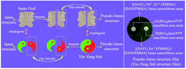 Graphical abstract: A new concept of a pseudo-Janus structure: employing a Yin-Yang fish structure film with up/down conversion fluorescence and bi-anisotropic conduction to represent the pseudo-Janus structure as a case study