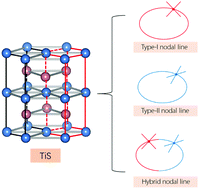 Graphical abstract: Centrosymmetric TiS as a novel topological electronic material with coexisting type-I, type-II and hybrid nodal line states
