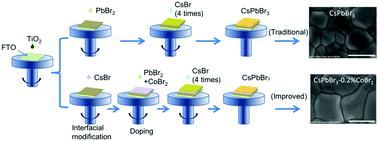 Graphical abstract: A dual promotion strategy of interface modification and ion doping for efficient and stable carbon-based planar CsPbBr3 perovskite solar cells