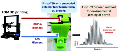 Graphical abstract: A novel all-3D-printed thread-based microfluidic device with an embedded electrochemical detector: first application in environmental analysis of nitrite