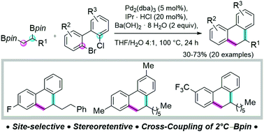 Graphical abstract: A site-selective and stereospecific cascade Suzuki–Miyaura annulation of alkyl 1,2-bisboronic esters and 2,2′-dihalo 1,1′-biaryls