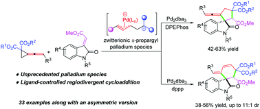 Graphical abstract: Palladium catalyzed divergent cycloadditions of vinylidenecyclopropane-diesters with methyleneindolinones enabled by zwitterionic π-propargyl palladium species