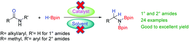 Graphical abstract: Deoxygenative hydroboration of primary and secondary amides: a catalyst-free and solvent-free approach