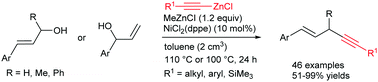 Graphical abstract: Synthesis of 1,4-enynes via nickel-catalyzed cross-coupling of allylic alcohols with alkynylzinc reagents