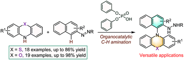 Graphical abstract: Facile synthesis of N-aryl phenothiazines and phenoxazines via Brønsted acid catalyzed C–H amination of arenes