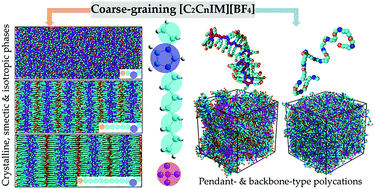 Graphical abstract: Coarse-grained simulations of ionic liquid materials: from monomeric ionic liquids to ionic liquid crystals and polymeric ionic liquids
