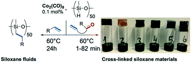 Graphical abstract: Co2(CO)8 as an efficient catalyst for the synthesis of functionalized polymethylhydrosiloxane oils and unconventional cross-linked materials