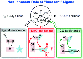 Graphical abstract: The cooperative role of innocent ligand in N-heterocyclic carbene manganese catalyzed carbon dioxide hydrogenation