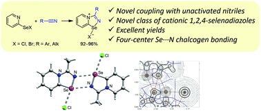 Graphical abstract: Novel cationic 1,2,4-selenadiazoles: synthesis via addition of 2-pyridylselenyl halides to unactivated nitriles, structures and four-center Se⋯N contacts