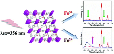 Graphical abstract: A dual-emissive europium-based metal–organic framework for selective and sensitive detection of Fe3+ and Fe2+