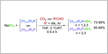 Graphical abstract: Activation of sodium borohydride via carbonyl reduction for the synthesis of amine- and phosphine-boranes