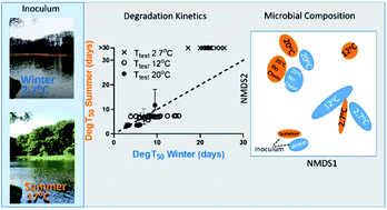 Graphical abstract: Linking biodegradation kinetics, microbial composition and test temperature – Testing 40 petroleum hydrocarbons using inocula collected in winter and summer
