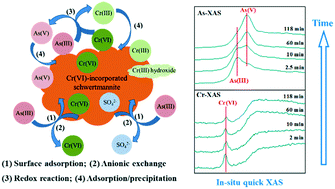 Graphical abstract: As(iii) adsorption–oxidation behavior and mechanisms on Cr(vi)-incorporated schwertmannite