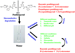 Graphical abstract: Potential enantioselectivity of the hydrolysation and photolysation of the chiral agrochemical penthiopyrad in aquatic environments