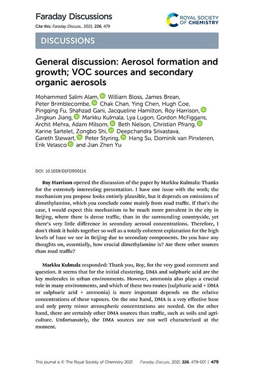 General discussion: Aerosol formation and growth; VOC sources and secondary organic aerosols