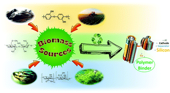 Graphical abstract: Biomass-derived polymeric binders in silicon anodes for battery energy storage applications