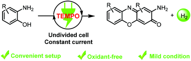 Graphical abstract: TEMPO-catalyzed electrochemical dehydrogenative cyclocondensation of o-aminophenols: synthesis of aminophenoxazinones as antiproliferative agents